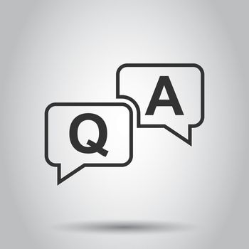 Question and answer icon in flat style. Discussion speech bubble vector illustration on white background. Question, answer business concept.