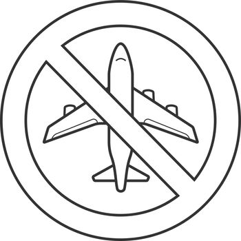 Forbidden sign with airplane linear icon