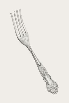 Vintage silver fork vector illustration, remixed from the artwork by Ludmilla Calderon