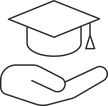 Open hand with graduation cap linear icon