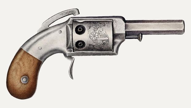 Vintage revolver gun vector illustration, remixed from the artwork by Rose Campbell-Gerke