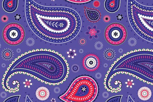 Purple paisley background, colorful flower pattern vector