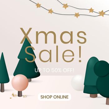Xmas sale template vector, online shop advertisement
