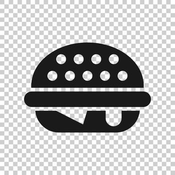Burger sign icon in transparent style. Hamburger vector illustration on isolated background. Cheeseburger business concept.