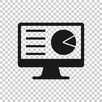 Analytic monitor icon in transparent style. Diagram vector illustration on isolated background. Statistic business concept.