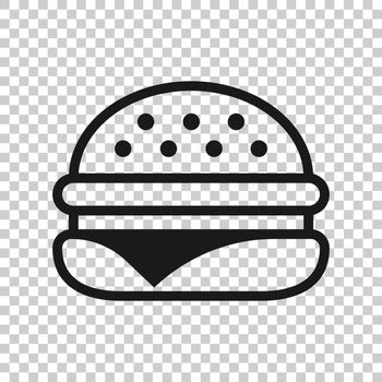 Burger sign icon in transparent style. Hamburger vector illustration on isolated background. Cheeseburger business concept.