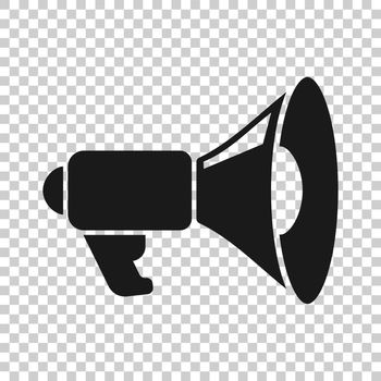 Megaphone speaker icon in transparent style. Bullhorn vector illustration on isolated background. Scream announcement business concept.