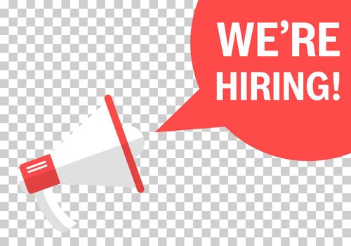 We're hiring icon in transparent style. Job vacancy search vector illustration on isolated background. Megaphone announce business concept.