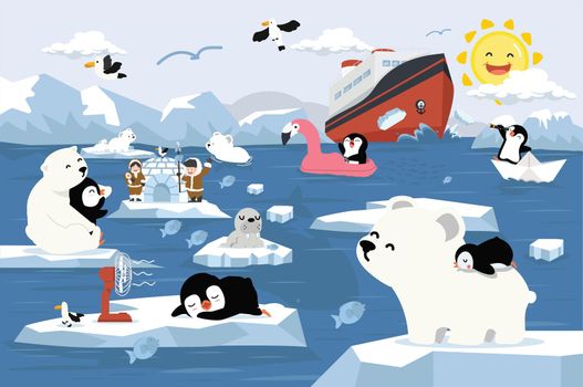 polar bear with penguin North pole Arctic global warming 