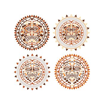 African mask icons set. Tribal African mask illustration on white background. Vector illustration set of voodoo face icon.