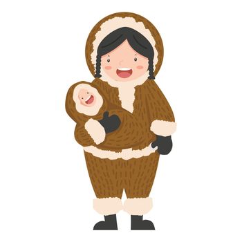 little girl  Eskimo Wearing Brown Furry Winter Clothes