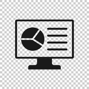 Analytic monitor icon in transparent style. Diagram vector illustration on isolated background. Statistic business concept.