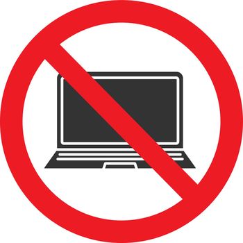 Forbidden sign with laptop glyph icon