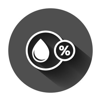 Humidity icon in flat style. Climate vector illustration on black round background with long shadow. Temperature forecast business concept.