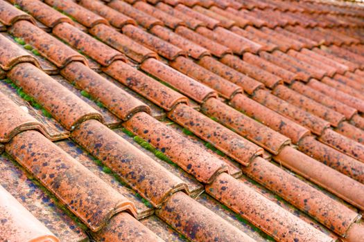 Old Terracotta Weathered Roof Tiles Texture, Classic Style Roof