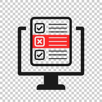 Questionnaire laptop icon in transparent style. Online survey vector illustration on isolated background. Checklist report business concept.