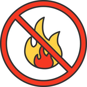 Forbidden sign with fire color icon