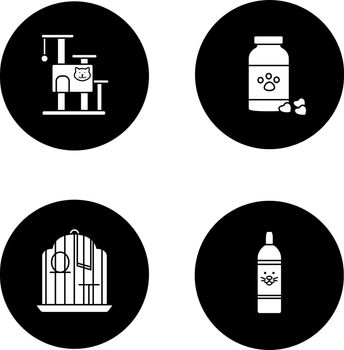 Pets supplies glyph icons set