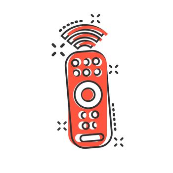 Remote control icon in comic style. Infrared controller vector cartoon illustration on white isolated background. Tv keypad business concept splash effect.