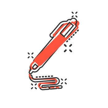 Pen icon in comic style. Ballpoint vector cartoon illustration on white isolated background. Office stationery splash effect business concept.