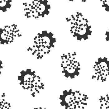 Digital gear icon seamless pattern background. Cog vector illustration on white isolated background. Techno wheel business concept.