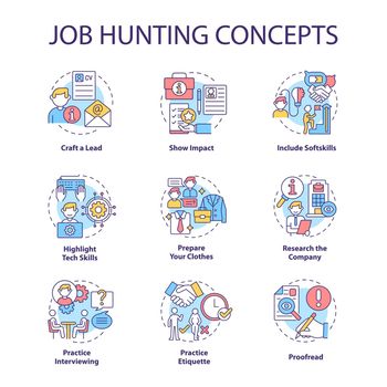 Job hunting concept icons set