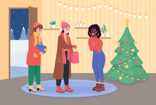 Invite friends for Christmas flat color vector illustration