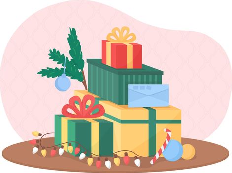 Christmas presents 2D vector isolated illustration