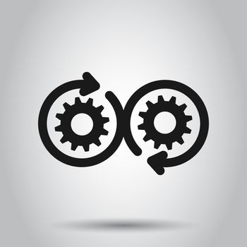 Development icon in flat style. Devops vector illustration on isolated background. Cog with arrow business concept.