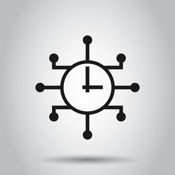 Real time icon in flat style. Clock vector illustration on isolated background. Watch business concept.