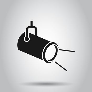 Spotlight icon in flat style. Lamp vector illustration on isolated background. Flashlight business concept.