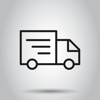 Delivery truck sign icon in flat style. Van vector illustration on isolated background. Cargo car business concept.