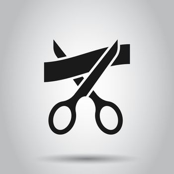 Scissors icon in flat style. Cutting ribbon vector illustration on isolated background. Ceremonial business concept.