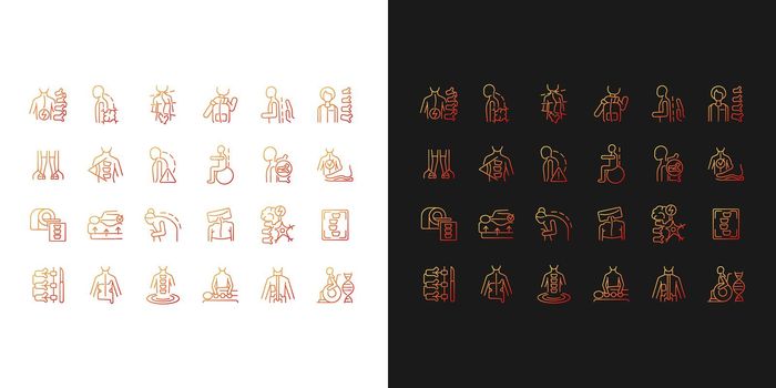 Scoliosis gradient icons set for dark and light mode
