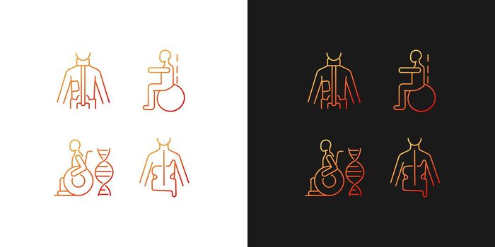 Scoliosis prevention methods gradient icons set for dark and light mode