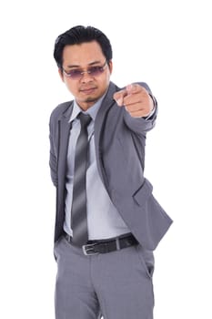 business man pointing isolated on white background