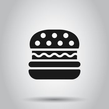 Burger sign icon in flat style. Hamburger vector illustration on isolated background. Cheeseburger business concept.