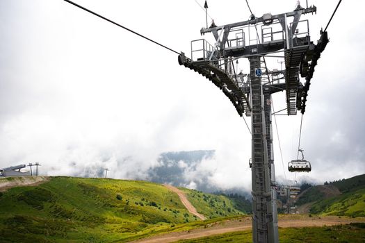 Chairlift in ski mountain resort at summer time