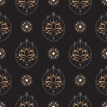 Dark lotus seamless pattern. Good for garments, textiles, backgrounds and prints. Vector illustration.