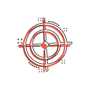 Shooting target vector icon in comic style. Aim sniper symbol cartoon illustration on white background. Target aim business concept splash effect.