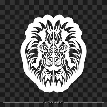 Lion print. Lion face in Mayan style. Good fabrics, postcards and printing. Vector illustration.