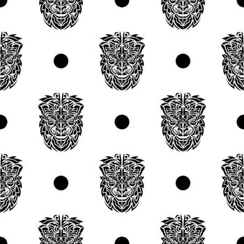 Lion face seamless pattern. Good for garments, textiles, backgrounds and prints. Vector illustration.