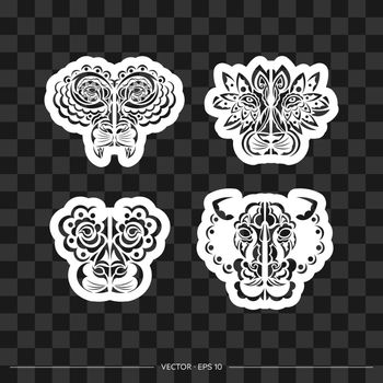 Lion print set. Polynesian-style lion face. Exclusive style. Vector