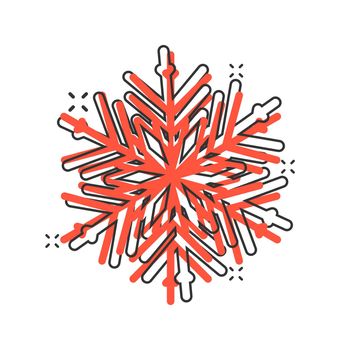 Snowflake icon in comic style. Snow flake winter vector cartoon illustration pictogram. Christmas snowfall ornament business concept splash effect.