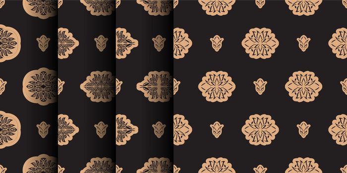 Set of Dark solid color Seamless pattern with lotuses in Simple style. Good for backgrounds and prints. Vector illustration.