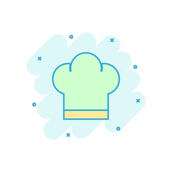 Chef hat icon in comic style. Cooker cap vector cartoon illustration pictogram. Chef restaurant business concept splash effect.