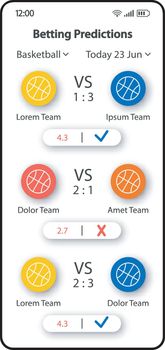 Betting predictions smartphone interface vector template