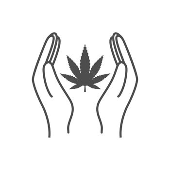 Cannabis, marijuana leaf, hand icon, legalize icon. Vector illustration.