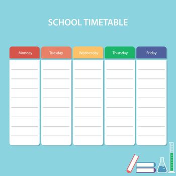 Colorful school timetable card with weekdays