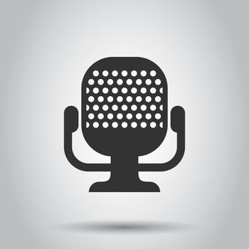 Microphone icon in flat style. Mic broadcast vector illustration on white background. Mike speech business concept.